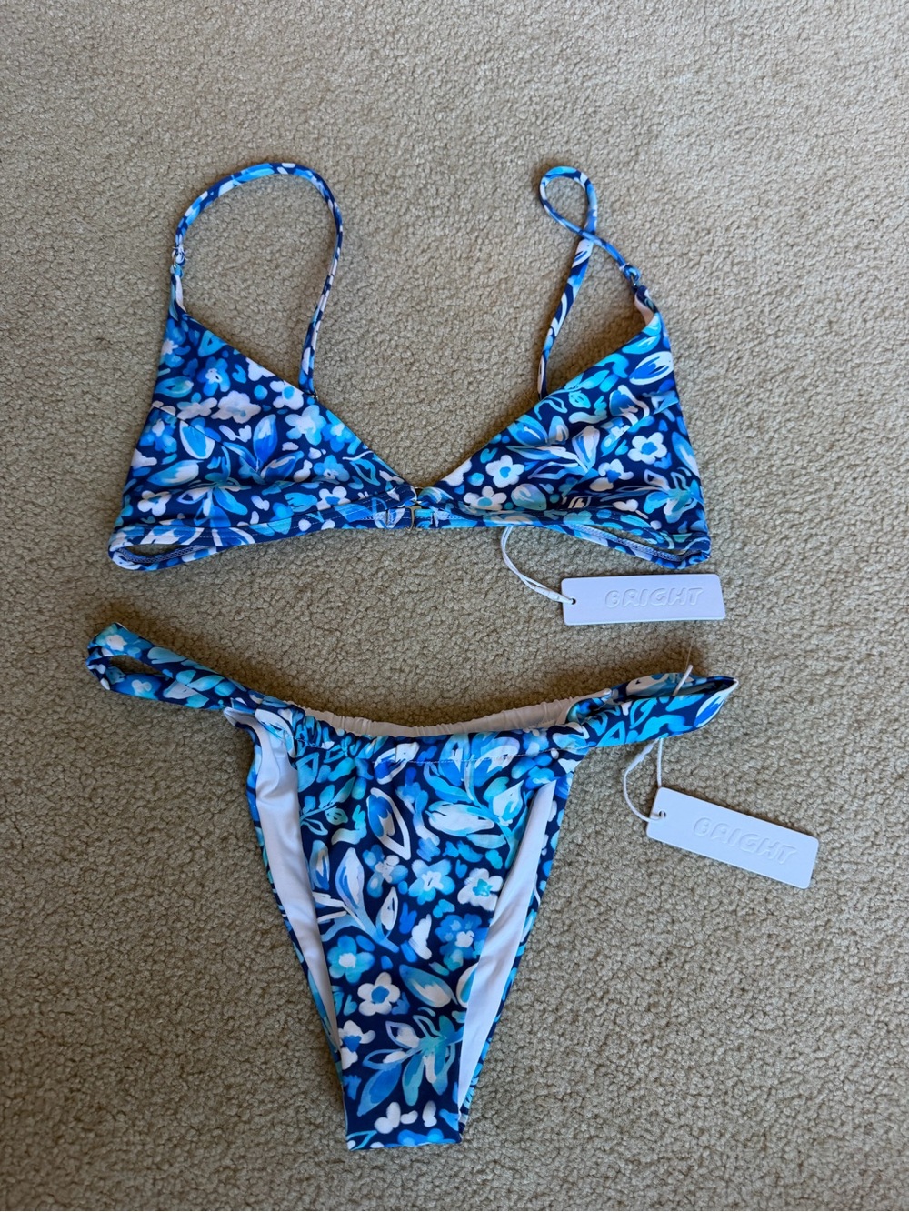 NWT Bright Swimwear Blue Floral Bikini Set Size S